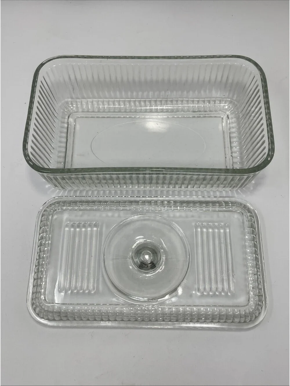 Vintage Refrigerator Storage Dish Box Lid Anchor Hocking Mid Century Modern Deco